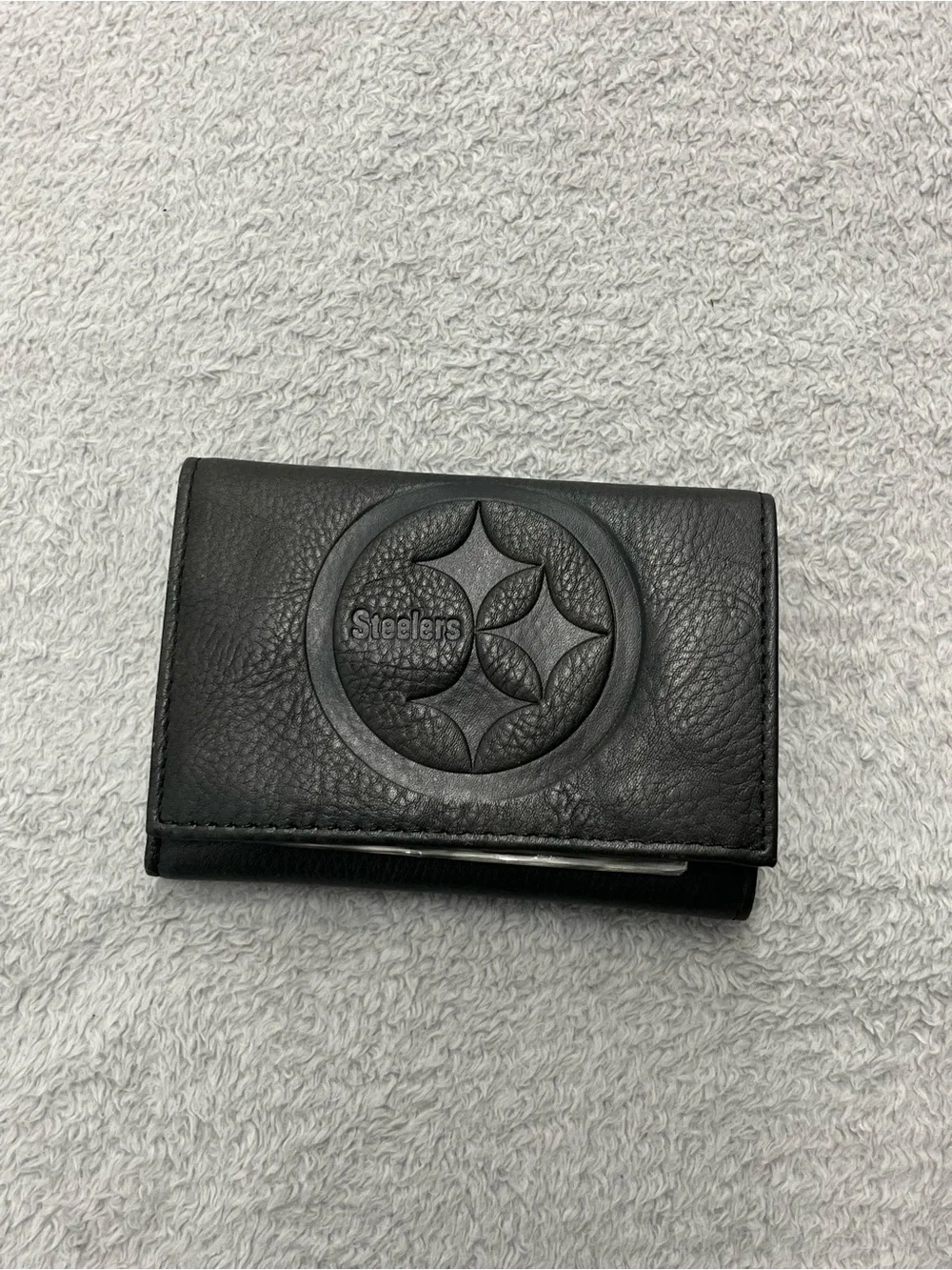 NFL Pittsburgh Steelers Embossed Black Leather Trifold Wallet